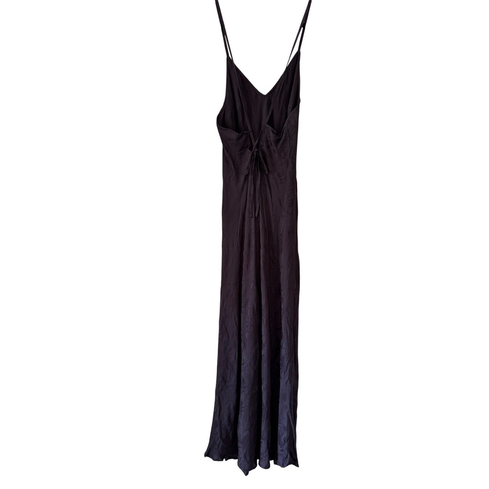 Jacquard Floral Slip Dress S Black Maxi Lace Up 90s Style Whimsigoth Dark Y2K